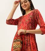 women's ankle length round neck pink embellished a-line kurta