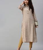 women's calf length mandarin collar cream floral straight kurta
