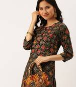 women's calf length round neck multi geometric straight kurta