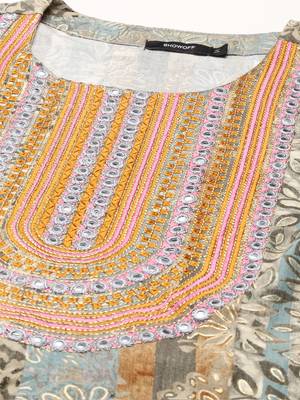 women's calf length round neck multi floral straight kurta 2