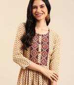 women's ankle length round neck beige ethnic motifs anarkali kurta