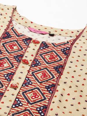 women's ankle length round neck beige ethnic motifs anarkali kurta 2