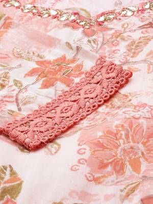 women's ankle length round neck peach floral anarkali kurta 3