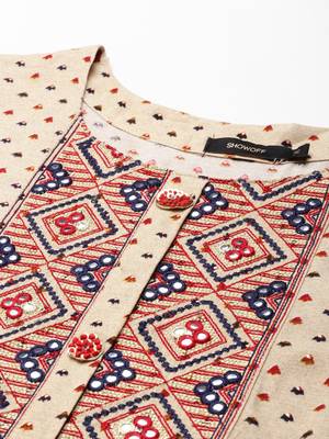 women's ankle length round neck beige ethnic motifs anarkali kurta 3