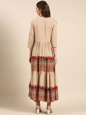 women's ankle length round neck beige ethnic motifs anarkali kurta 5