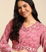 women's ankle length v-neck pink paisley anarkali kurta