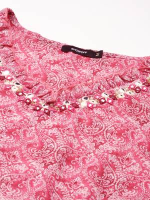 women's ankle length v-neck pink paisley anarkali kurta 2