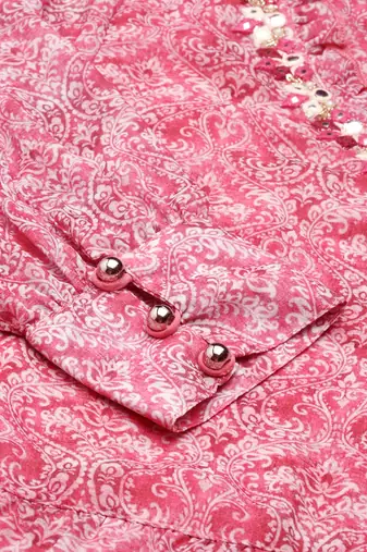 women's ankle length v-neck pink paisley anarkali kurta