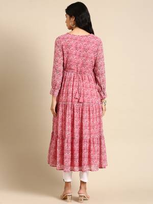 women's ankle length v-neck pink paisley anarkali kurta 5