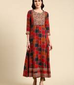 women's ankle length scoop neck multi bandhani anarkali kurta