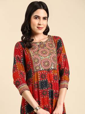 women's ankle length scoop neck multi bandhani anarkali kurta 2