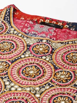 women's ankle length scoop neck multi bandhani anarkali kurta 3