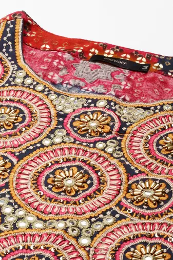 women's ankle length scoop neck multi bandhani anarkali kurta