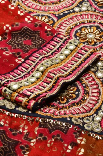 women's ankle length scoop neck multi bandhani anarkali kurta