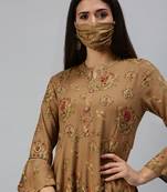 women's calf length mandarin collar brown ethnic motifs anarkali kurta