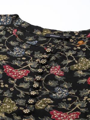 women's ankle length round neck black floral anarkali kurta 2