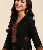 women's ankle length round neck black ethnic motifs anarkali kurta