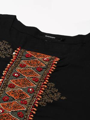 women's ankle length round neck black ethnic motifs anarkali kurta 2