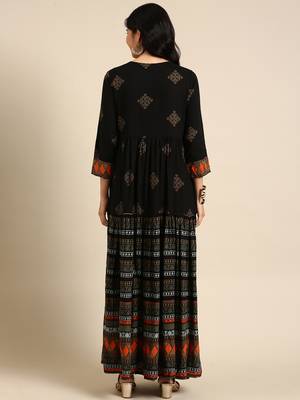 women's ankle length round neck black ethnic motifs anarkali kurta 5
