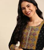 women's calf length round neck black ethnic motifs anarkali kurta