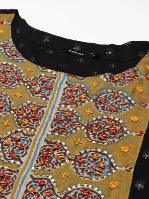 women's calf length round neck black ethnic motifs anarkali kurta 2