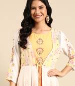 women's ankle length round neck yellow ethnic motifs anarkali kurta
