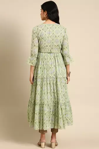 women's calf length v-neck green solid anarkali kurta