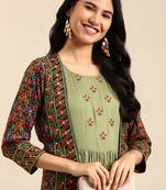 women's ankle length round neck olive tribal anarkali kurta