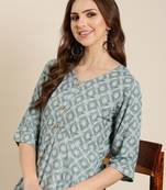 women's calf length round neck grey ethnic motifs a-line kurta