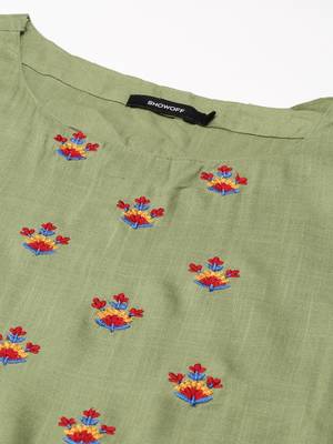 women's ankle length round neck olive tribal anarkali kurta 3