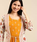 women's calf length round neck mustard embellished straight kurta