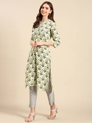 women's calf length keyhole neck cream ethnic motifs straight kurta 4