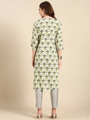 women's calf length keyhole neck cream ethnic motifs straight kurta 5