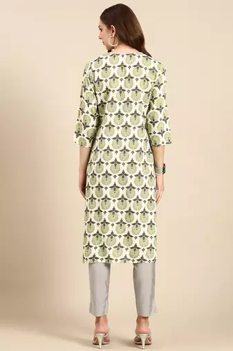 women's calf length keyhole neck cream ethnic motifs straight kurta
