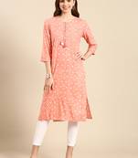 women's calf length keyhole neck peach geometric straight kurta