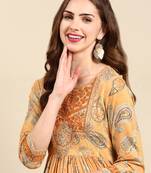 women's ankle length scoop neck mustard paisley anarkali kurta