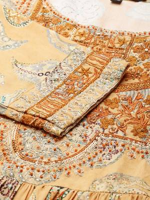 women's ankle length scoop neck mustard paisley anarkali kurta 4