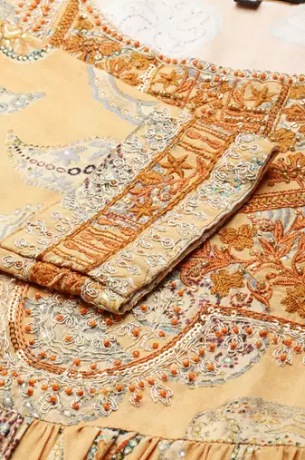 women's ankle length scoop neck mustard paisley anarkali kurta