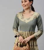 women's ankle length round neck beige ethnic motifs anarkali kurta
