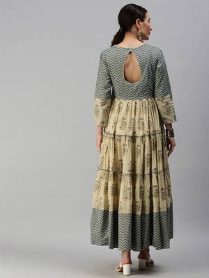 women's ankle length round neck beige ethnic motifs anarkali kurta 3