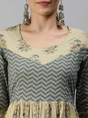 women's ankle length round neck beige ethnic motifs anarkali kurta 5