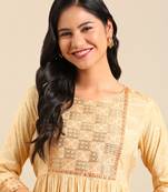 women's ankle length round neck yellow ethnic motifs anarkali kurta