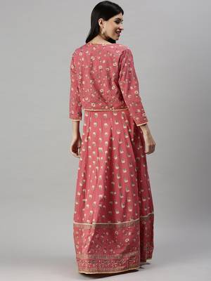 women's ankle length round neck pink floral anarkali kurta 3