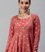 women's ankle length round neck pink floral anarkali kurta