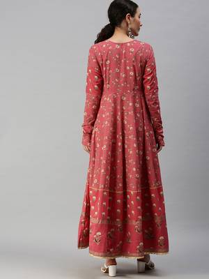 women's ankle length round neck pink floral anarkali kurta 3