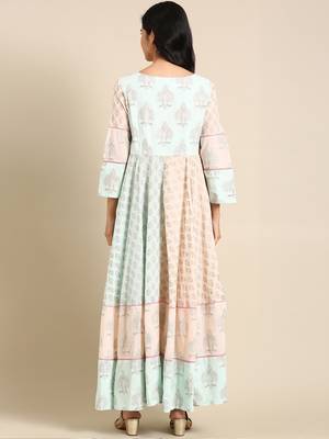 women's ankle length round neck peach ethnic motifs anarkali kurta comes with duppatta 5