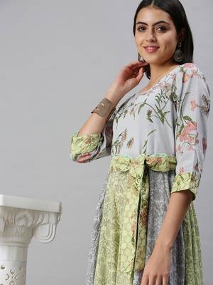 women's ankle length round neck blue floral anarkali kurta 1