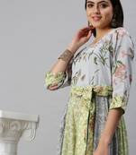 women's ankle length round neck blue floral anarkali kurta