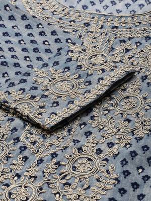 women's calf length round neck blue ethnic motifs straight kurta 4