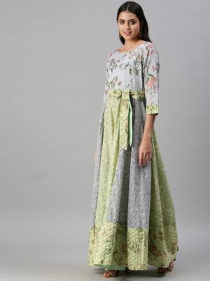 women's ankle length round neck blue floral anarkali kurta 3